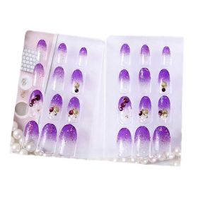 Purple Flower Beads False Fingernails Artificial False Nails Tips Wedding Nail Art Decoration Fake Nails - Default