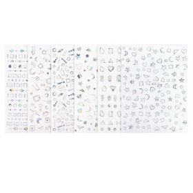8 Sheets Self-Adhesive Silver Color Random Patterned DIY Nail Art Decoration Decals Metallic Nail Sticker Nail Decals - Default