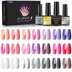 Limegirl Gel Nail Polish Kit Pink Glitter Pop Summer 40/24 Colors Semi-Permanent UV Led Gel Varnish Soak Nails - ZH247-2