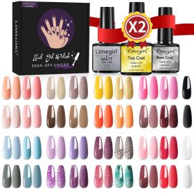 Limegirl Gel Nail Polish Kit Pink Glitter Pop Summer 40/24 Colors Semi-Permanent UV Led Gel Varnish Soak Nails - ZH249-1